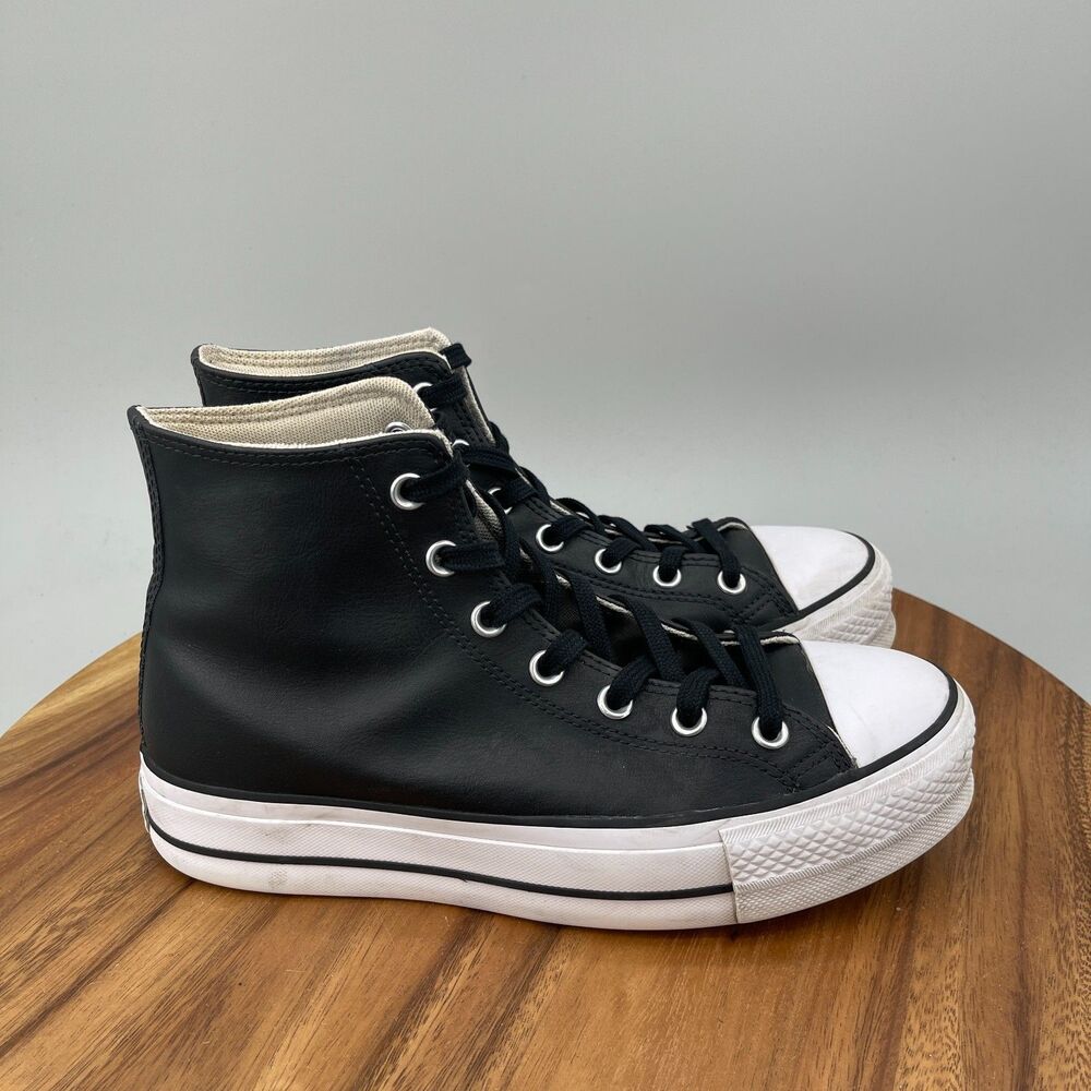 Converse CTAS Platform Lift Hi Shoes Womens Size 9 Black Leather Casual Skate